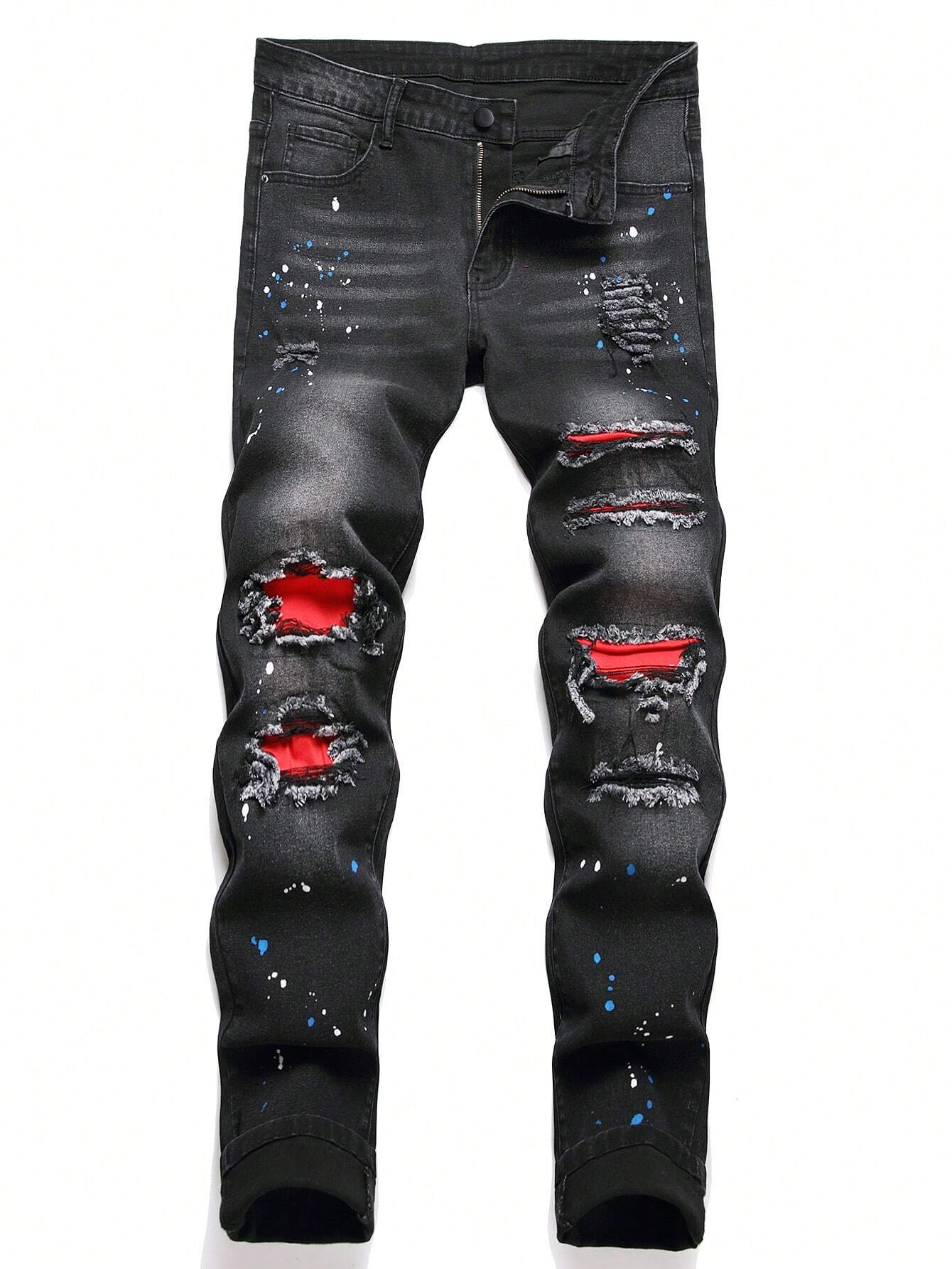 Gray Jeans Red Ripped