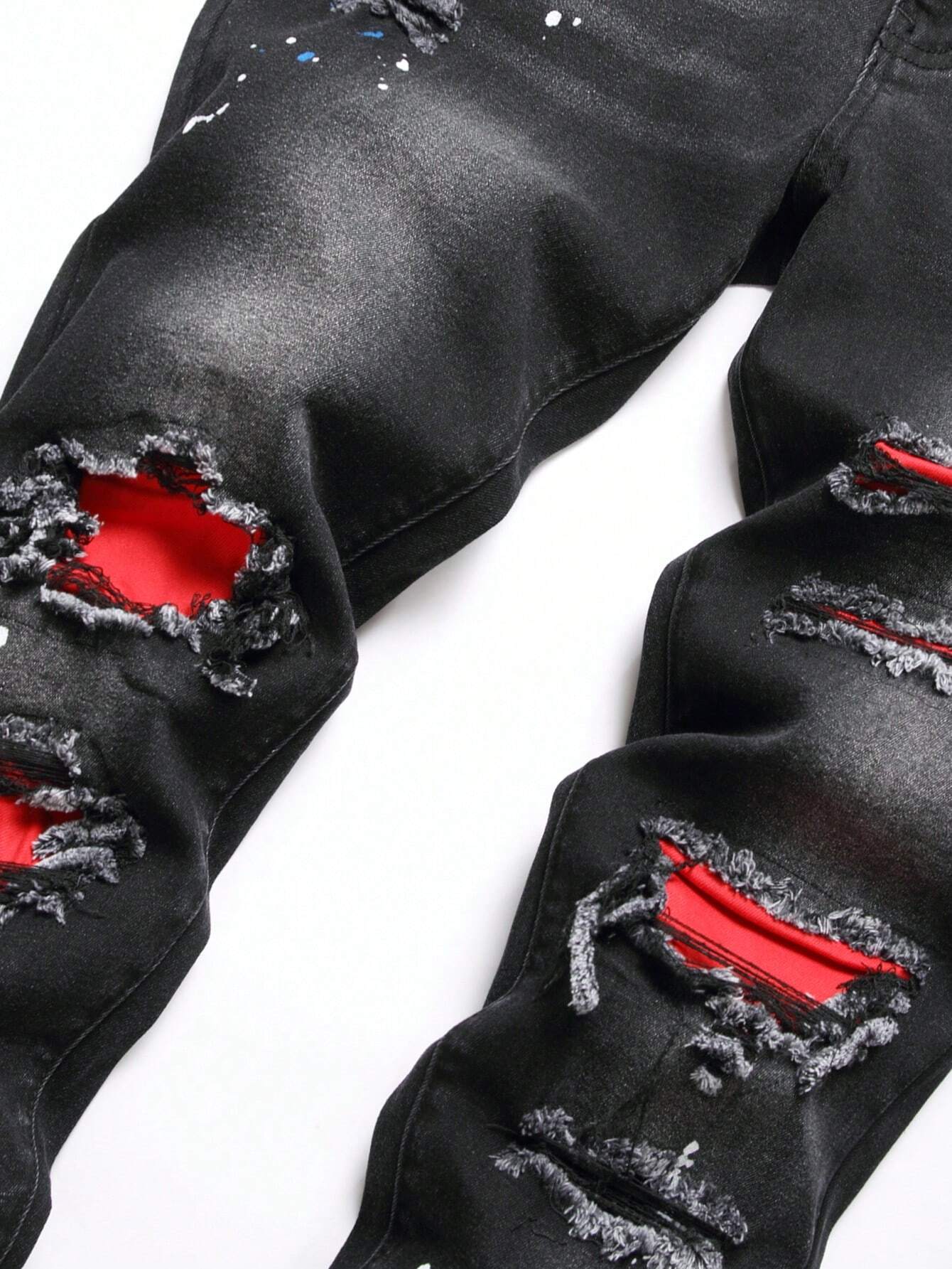 Gray Jeans Red Ripped