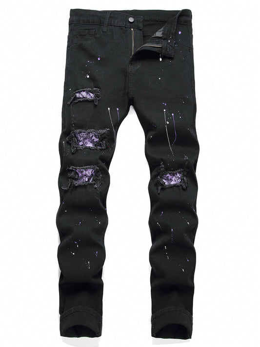 Black Purple Ripped Jeans